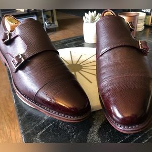 ALLEN EDMONDS X JOSEPH ABBOUD DOUBLE MONK STRAP CAP TOE PEBBLED LEATHER 9.5 D